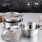 Multifunctional Stainless Steel Drain Basket Multi-purpose Vegetable Slicer Graters For Kitchen,3 In 1 Graters Cheese Grater Salad Maker Bowl Drain Basin Ginger Grater Basket Vegetable Cutter