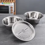 Multifunctional Stainless Steel Drain Basket Multi-purpose Vegetable Slicer Graters For Kitchen,3 In 1 Graters Cheese Grater Salad Maker Bowl Drain Basin Ginger Grater Basket Vegetable Cutter