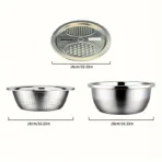 Multifunctional Stainless Steel Drain Basket Multi-purpose Vegetable Slicer Graters For Kitchen,3 In 1 Graters Cheese Grater Salad Maker Bowl Drain Basin Ginger Grater Basket Vegetable Cutter