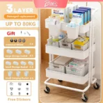 Storage Trolley Cart,3-Tier Storage Cart,Multi-Purpose Trolley Organizer Cart with Casters,Rolling Cart Metal Utility Cart,Organizer Trolley on wheels for Bathroom,kitchen, Bedroom Storage (White)